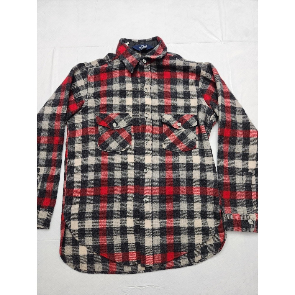 Vintage Woolrich Shirt Mens Medium Red Black Gray Buffalo Plaid Wool USA 90s